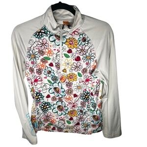 Bula Quarter Zip Baselayer Long Sleeve Floral White Size Medium